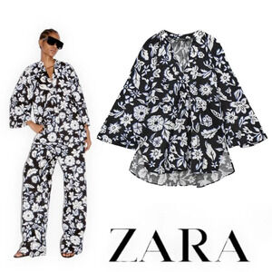 ZARA | Blue/Black | FLORAL PRINT BLOUSE
